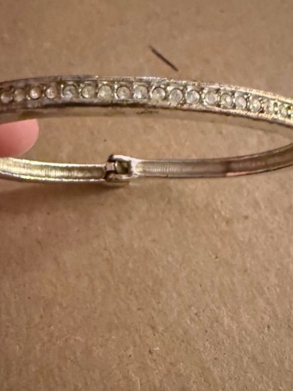 Crystal-Accented Silver-Tone Women's Bangle Bracelet